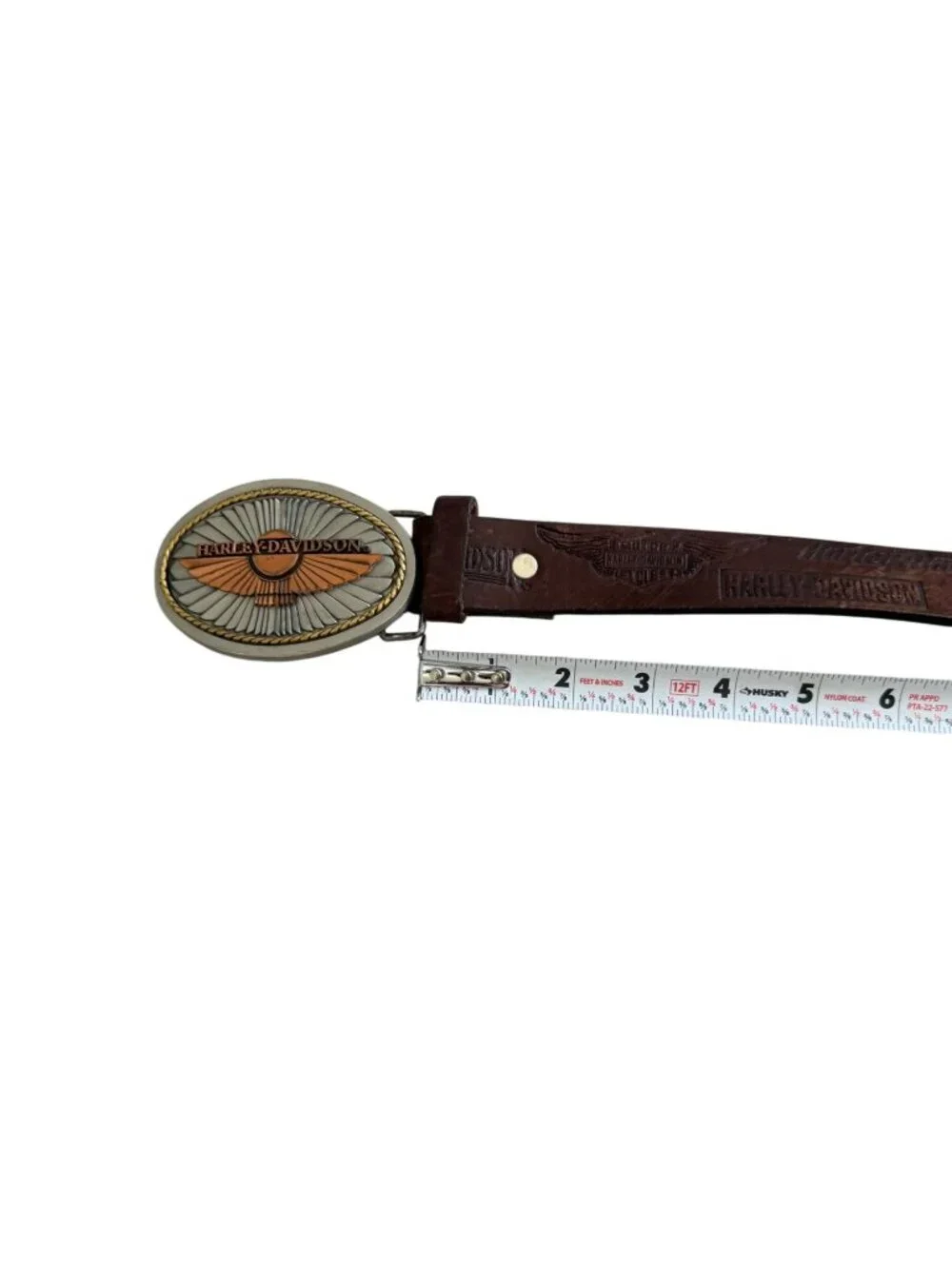 HARLEY DAVIDSON Brown Leather Buckle Belt 33”-38”
